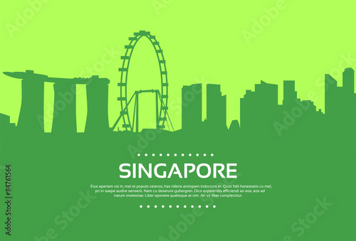 Singapore Skyline City Skyscraper Silhouette Flat 