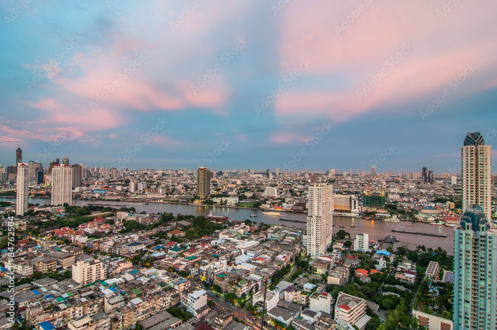 Landscape twilight view at the top view of Bangkok
