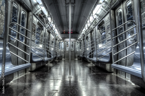 Interior of empty subway train