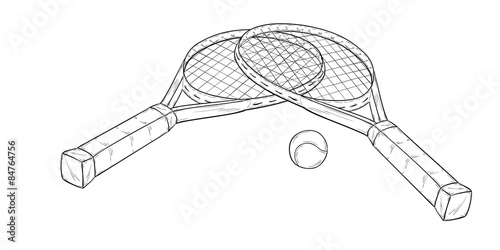 two tennis racquets and ball, sketch