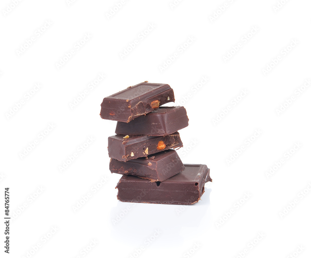 chocolate pieces on white background chocolate pieces on white background