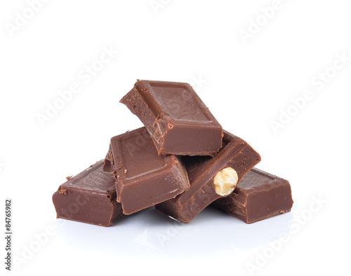 chocolate pieces on white background