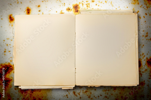 Old blank notebook open