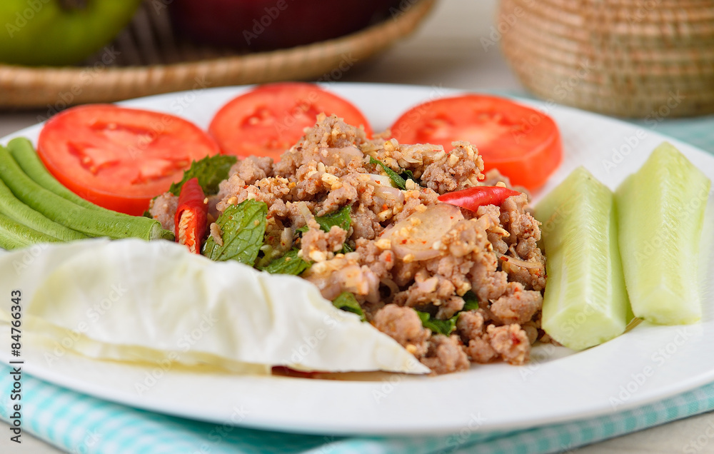 spicy pork with chili and mint