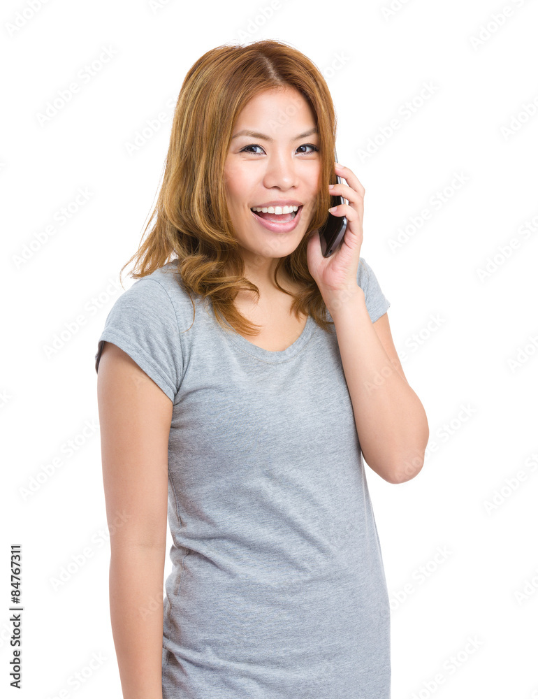 Asian young woman talk to cellphone Asian young woman talk to cellphone