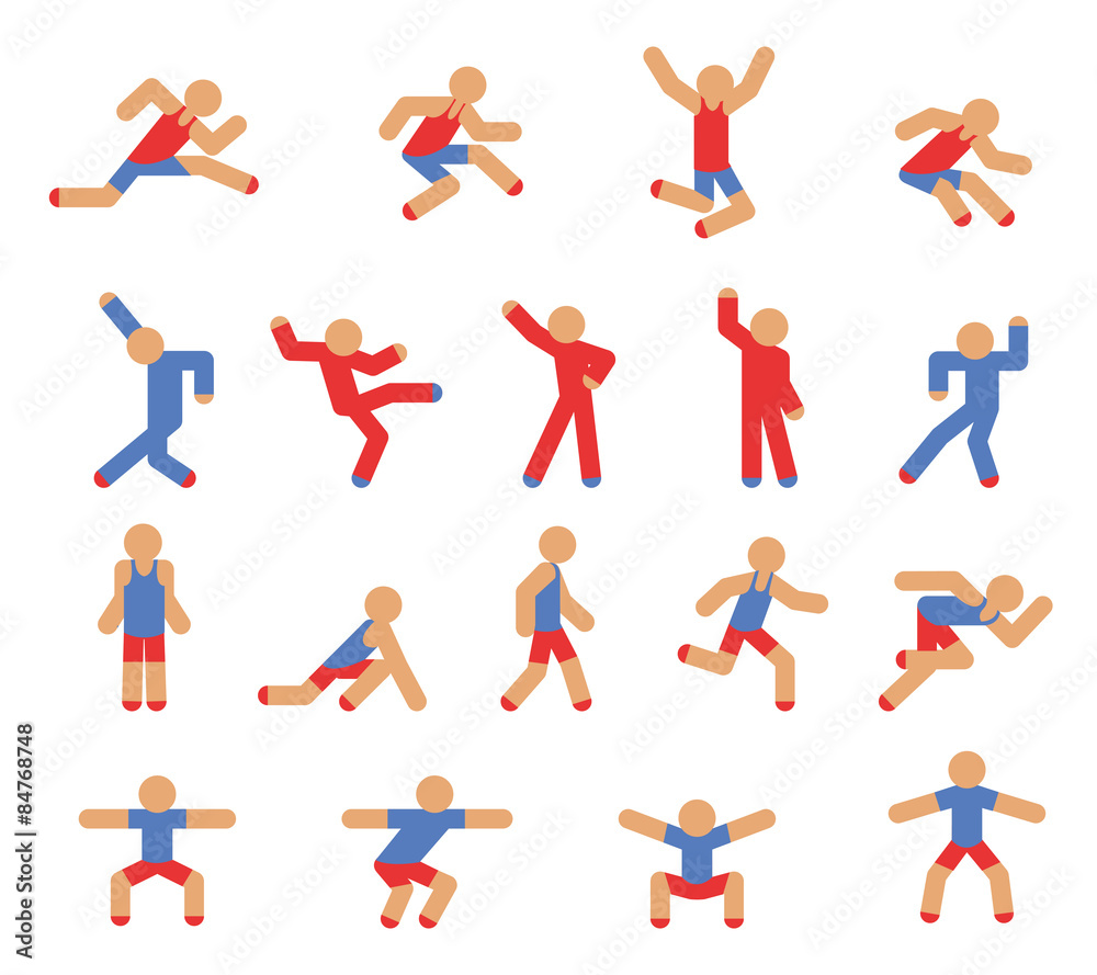 Man in running, jumping and dancing poses