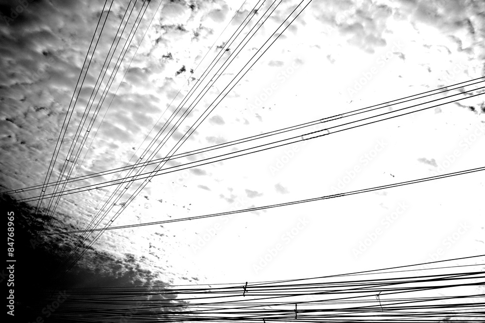 Fototapeta premium black and white High voltage cables