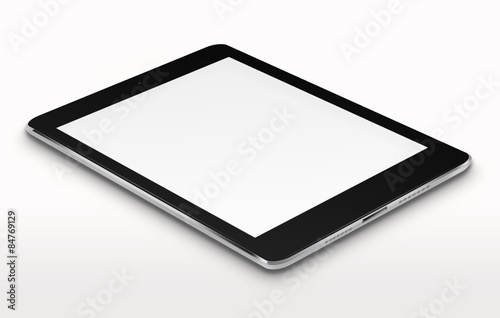 Realistic tablet computer with blank screen.
