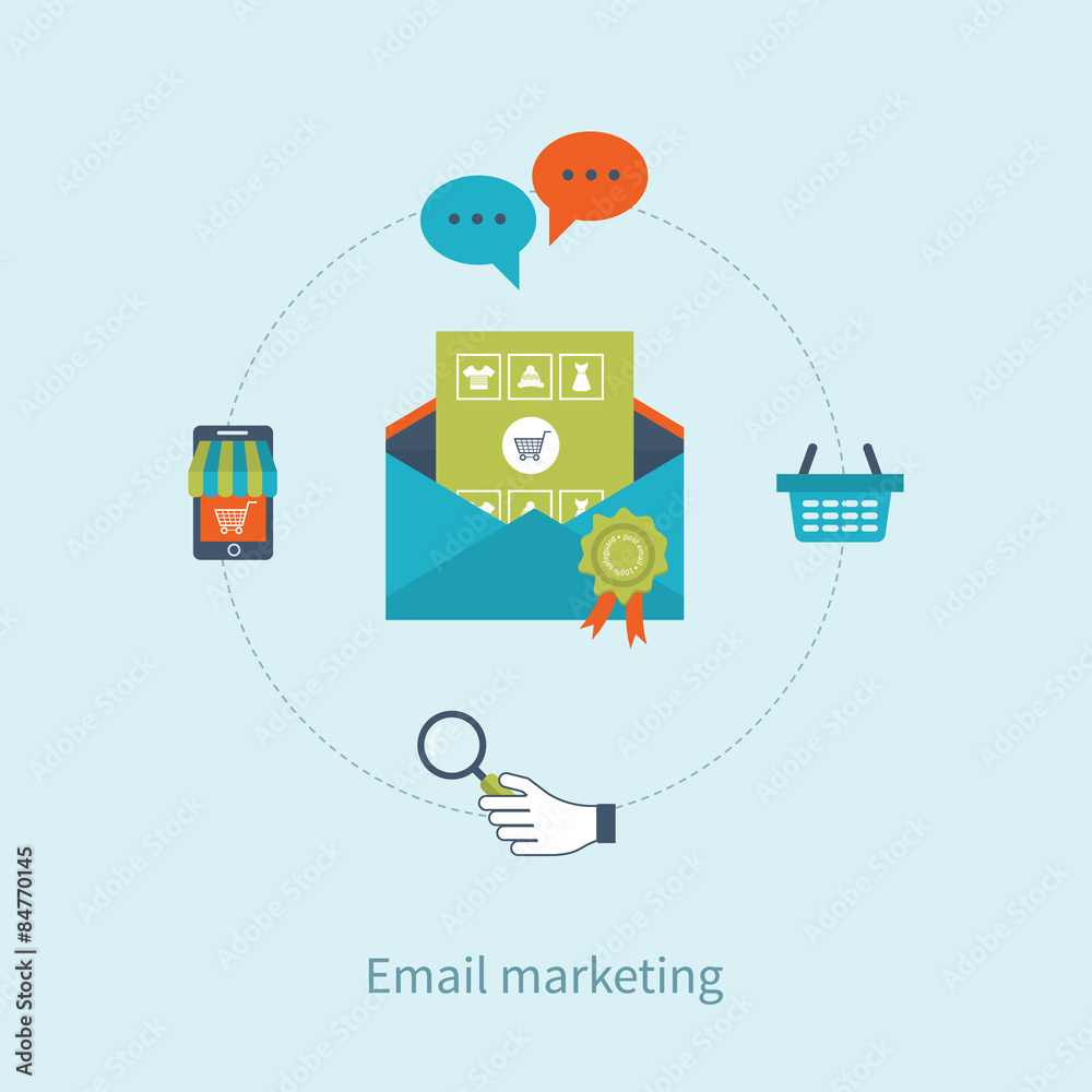 Flat design modern vector illustration icons set of email Flat design modern vector illustration icons set of email