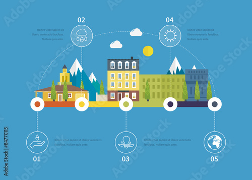 Ecology illustration infographic elements flat design. City