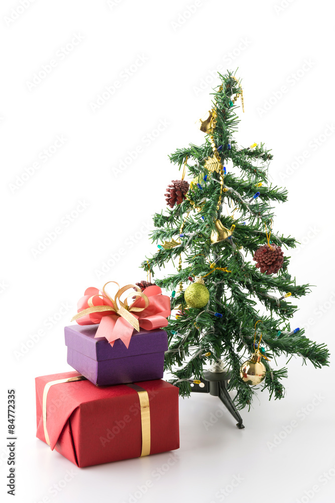 gift box and christmas tree