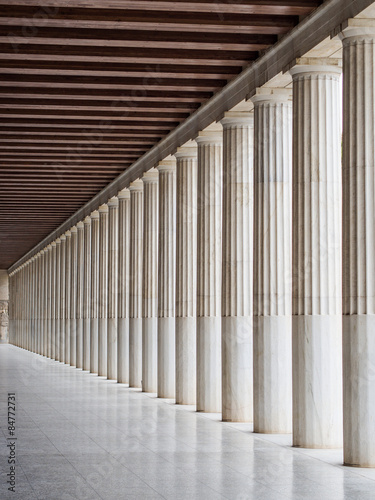Marble columns in Atalo Stoa. Athens. Greece
