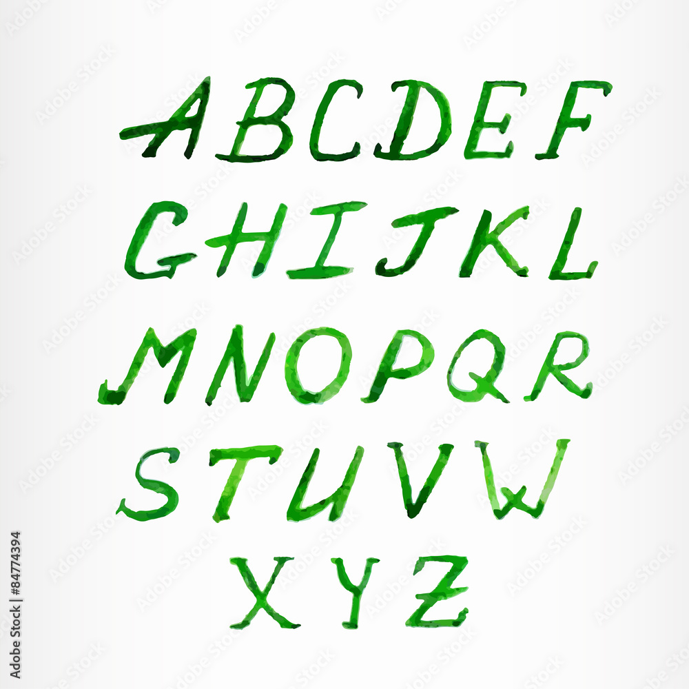 Watercolor green calligraphic alphabet