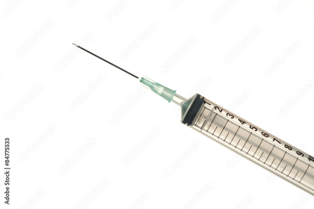 Syringe with drop isolated on white Syringe with drop isolated on white