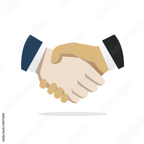 Handshake flat illustration. Isolated hands with shadow