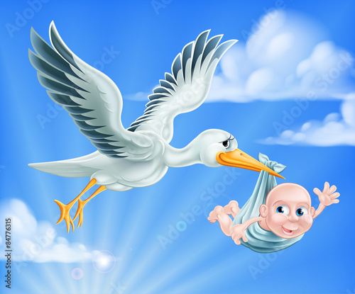 Stork and Baby Illustration