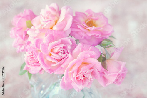 Beautiful fresh pink roses on a light background.