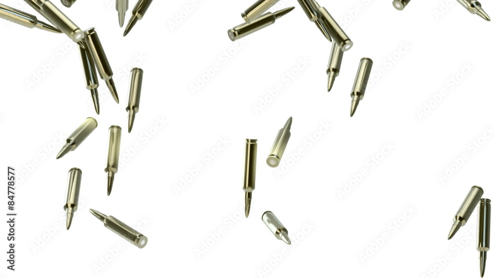 Bullets falling down on white background