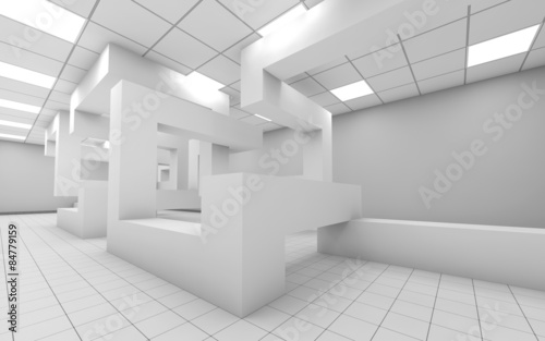 Abstract white empty office interior 3d