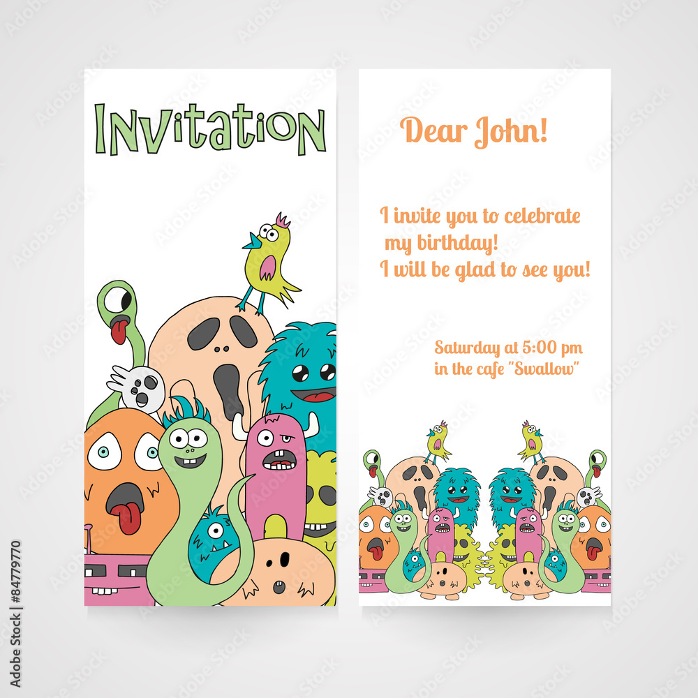 Invitation with abstract monsters pattern. Invitation with abstract monsters pattern.