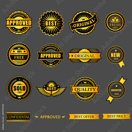 Badges tag label sticker gold set. For business guarantee