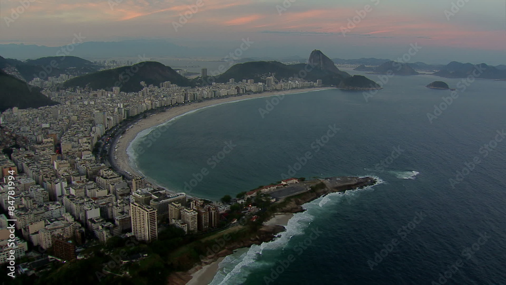 Aerial view of Copacabana Beach at sunset, Rio de Janeiro, Brazil Aerial view of Copacabana Beach at sunset, Rio de Janeiro, Brazil