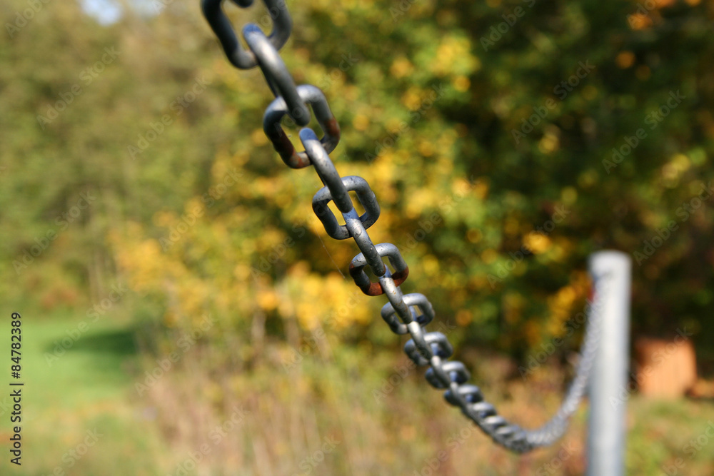 Obraz premium Eine Kette aus Metall auf einem grünen Hintergrund