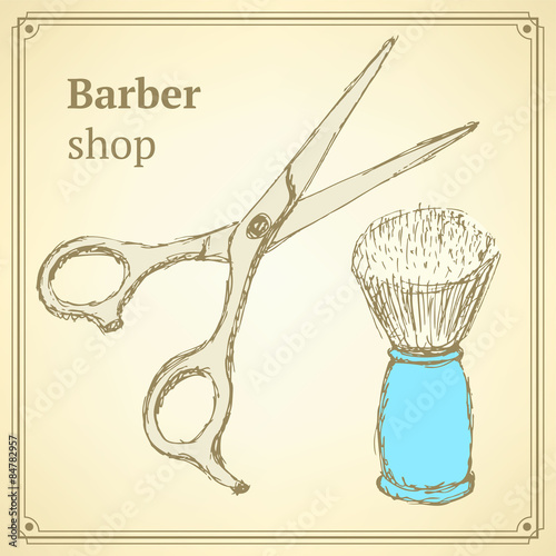 Sketch barber set in vintage style