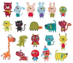 Set of cartoon characters over white background