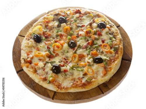 Vegetarian pizza. Isolated on white.