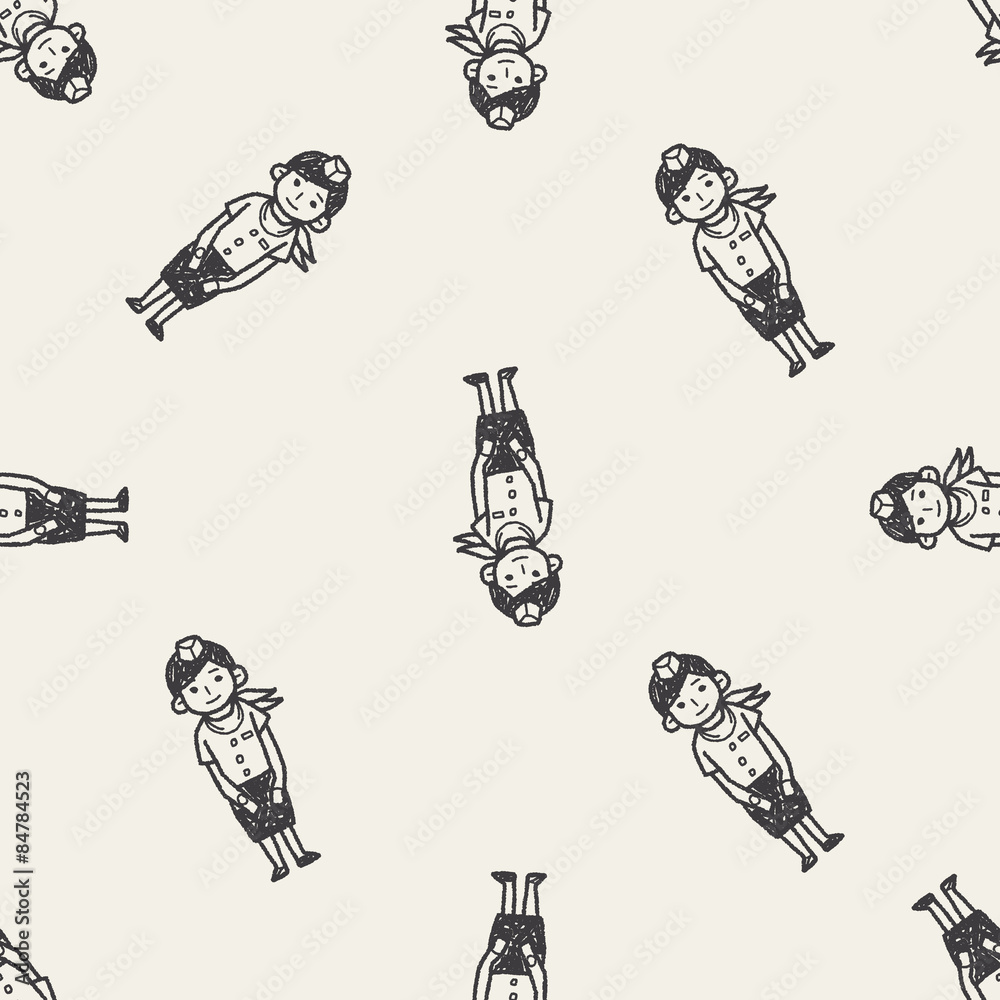 Flight Attendant doodle seamless pattern background
