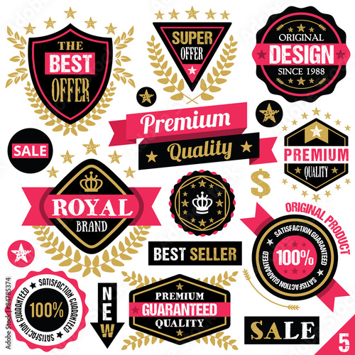 Premium quality stickers, badges, labels and ribbons. Set 5