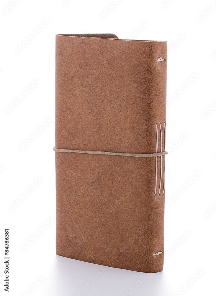 hand made leather notebook isolated on white background