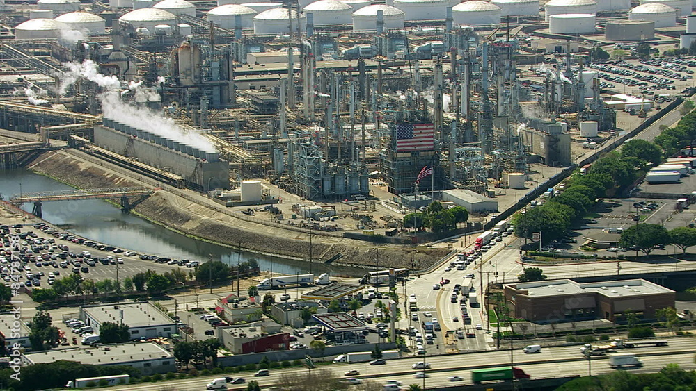 Aerial shot of off oil refinery, Southern California Aerial shot of off oil refinery, Southern California