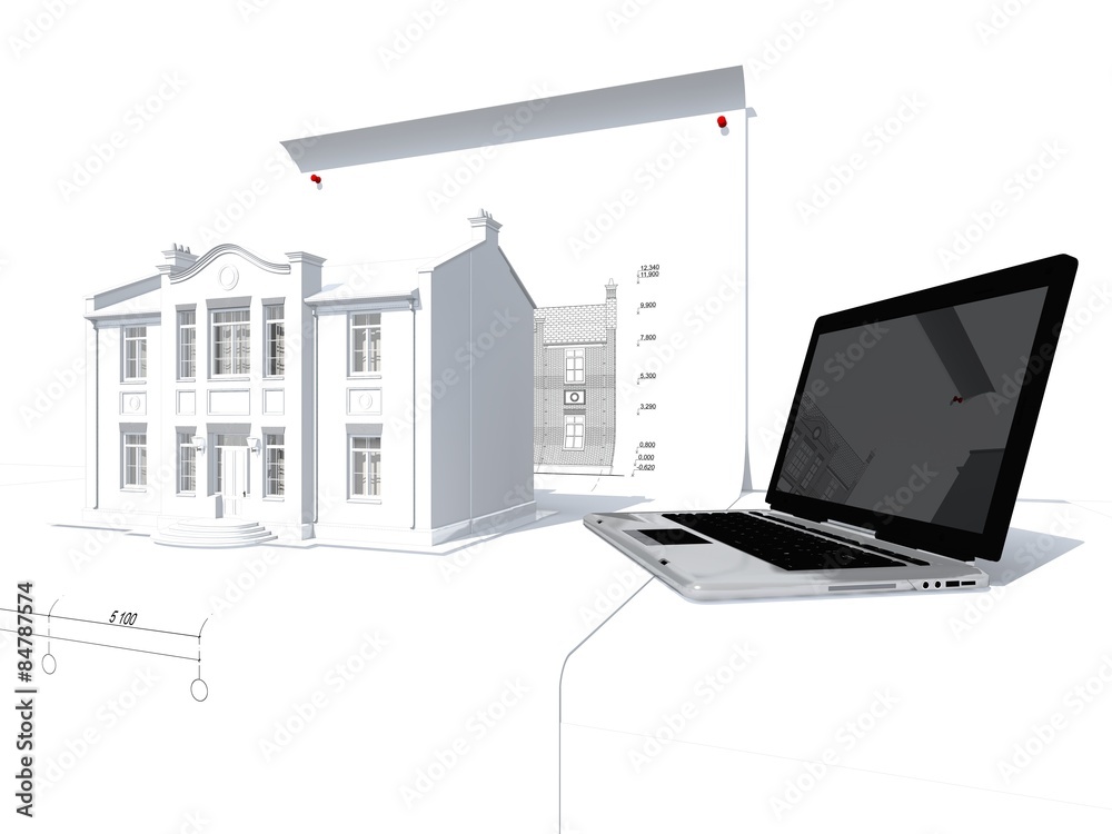 Fototapeta premium Model of house and laptop on the table