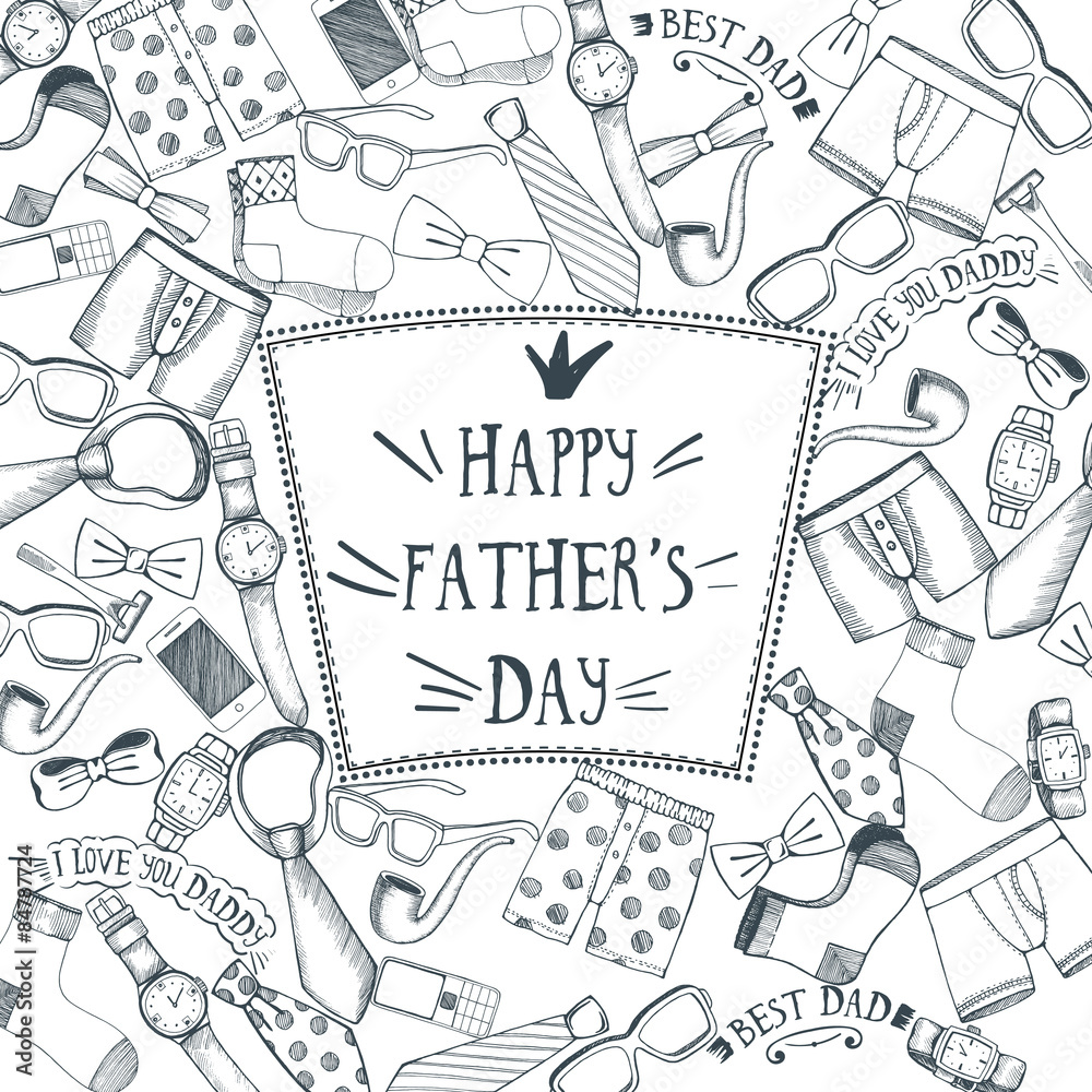 Hand drawn set of various Fathers day icons