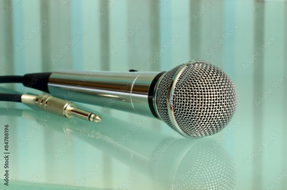 Obraz premium Metallic microphone taken closeup.