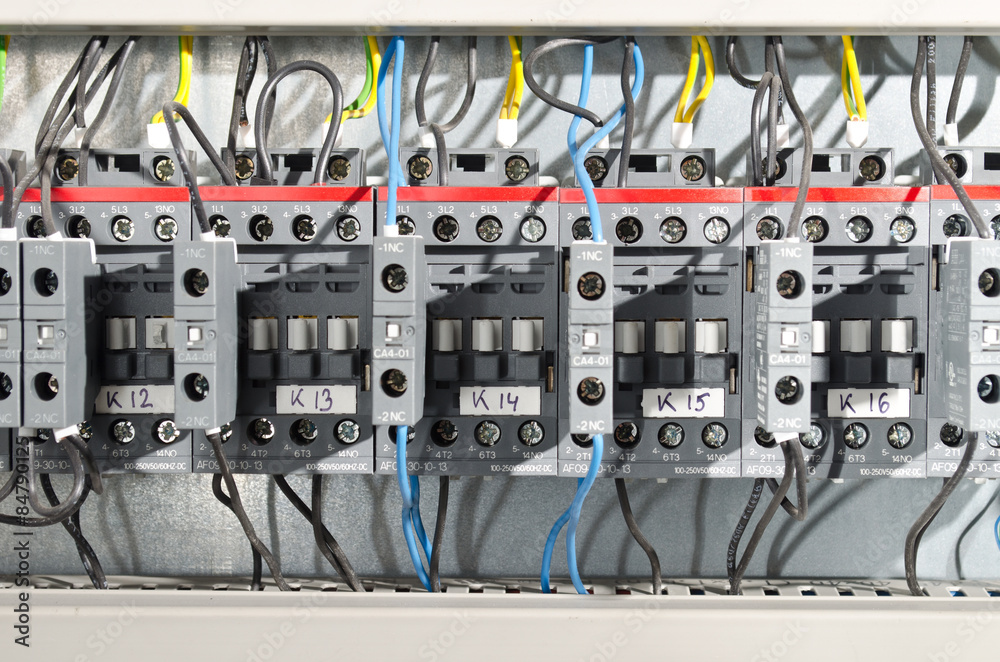 Electrical panel at a assembly line factory. Controls and switches Electrical panel at a assembly line factory. Controls and switches