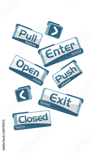 Separate vector about door signs in technical style