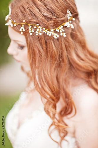 Beautiful bride portrait with pearl accessory. Fairy 