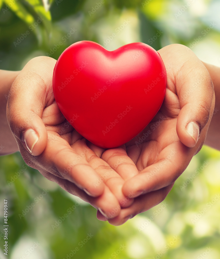 womans cupped hands showing red heart womans cupped hands showing red heart