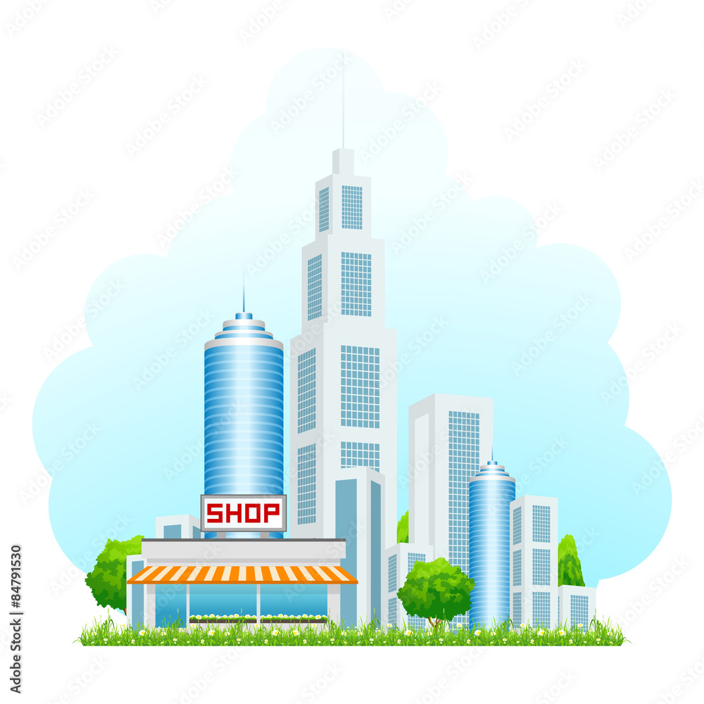Shop Building with Cityscape