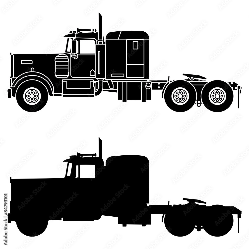 Silhouette Kenworth w900 truck isolated on a white background. Stock ...