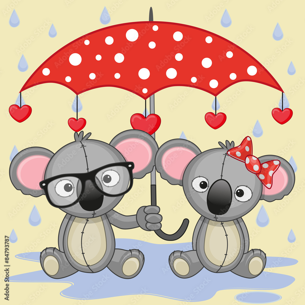 Fototapeta premium Two Koalas with umbrella