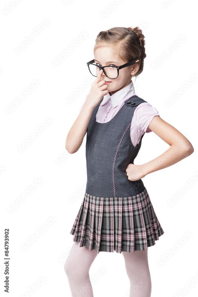 Funny little schoolgirl in glasses Funny little schoolgirl in glasses