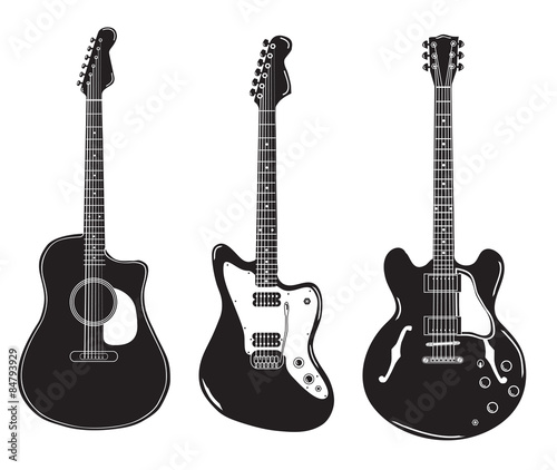 Fotografia set of acoustic guitars and electric guitars.