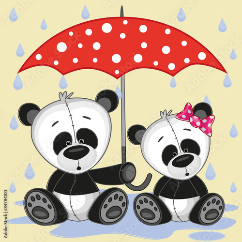 Fototapeta Naklejka Na Ścianę i Meble -  Two Pandas with umbrella
