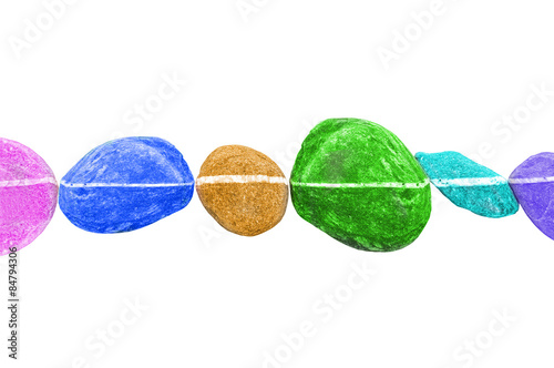 Canvas Print Horizontal line of colorful stones, isolated on white background