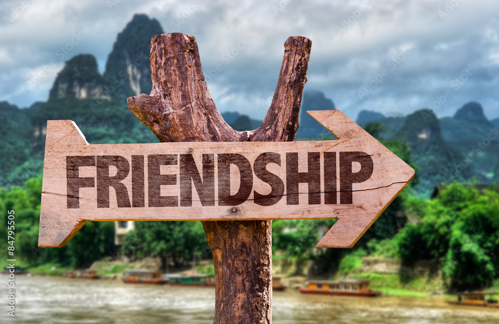 Friendship direction sign with exotic background
