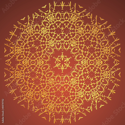 Round Ornament, Oriental vector pattern with tribal elements. Traditional ornament. Brown and golden colors